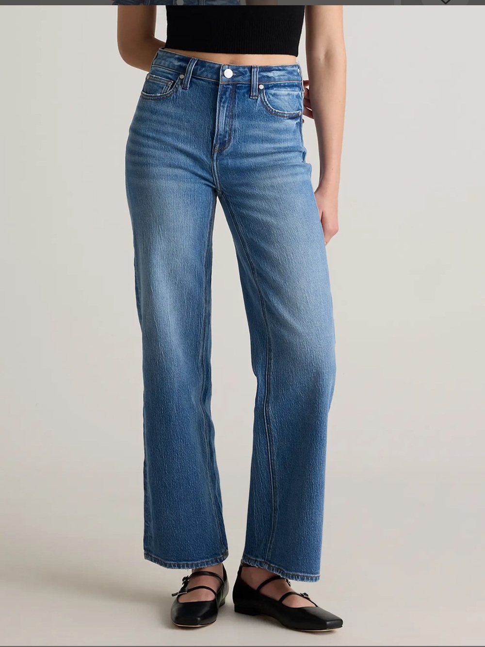 Quince Bella Stretch Relaxed Straight Jeans High-Rise Atlantic Blue Denim - EUC
